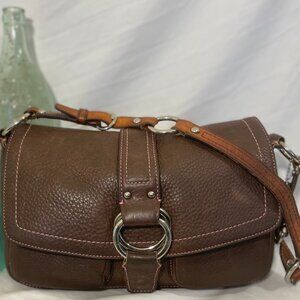 COACH Chelsea Brown Pebble Leather Hobo Shoulder- Pink Stitching-H0669-F08A41